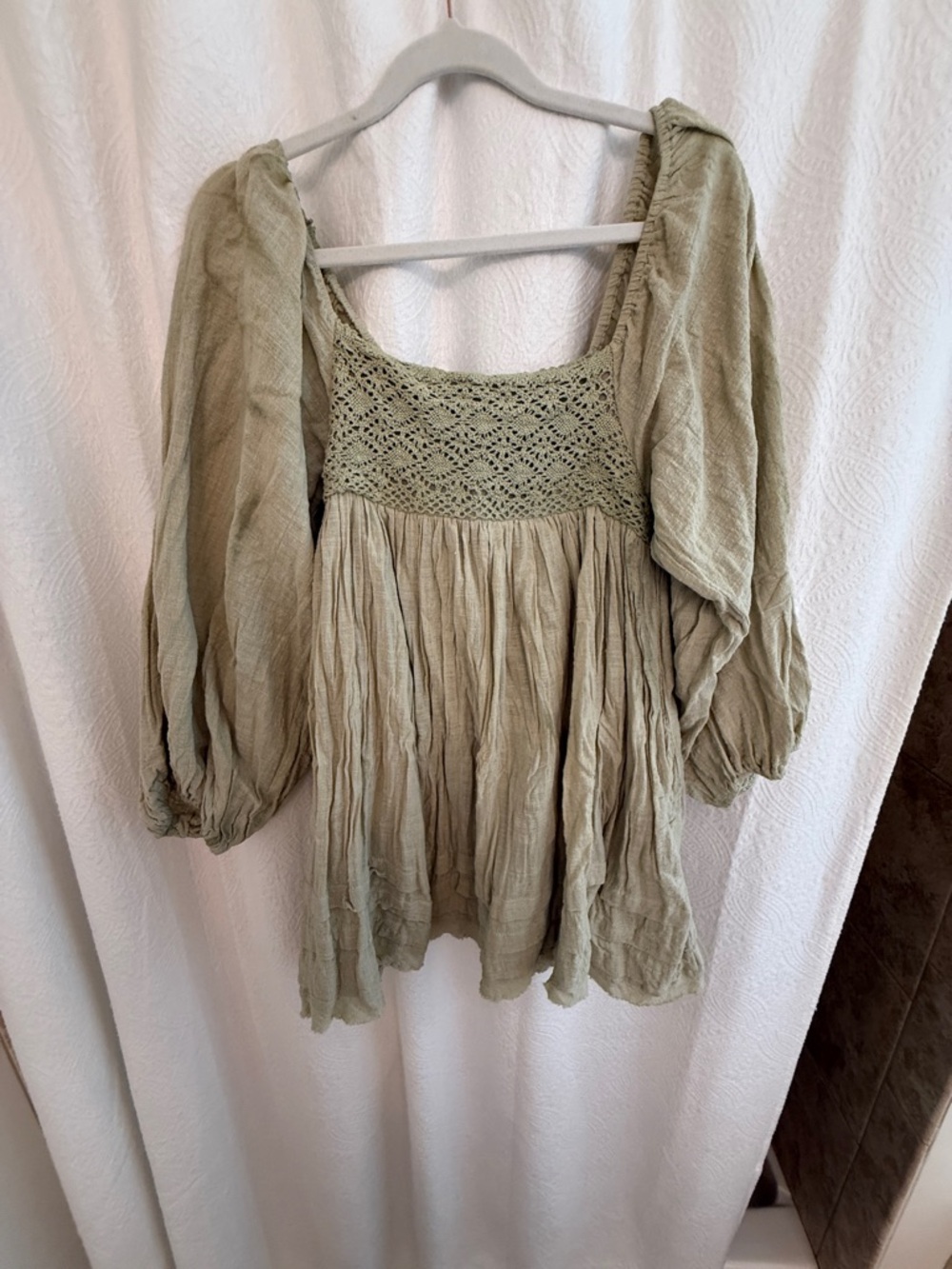 Boho Crochet-Front Peasant DRESS Olive Green